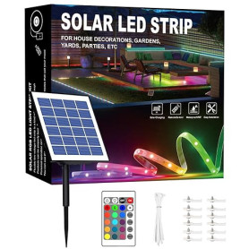 Meewata Ruban LED pour extérieur, étanche, 15 m RGBCW, ruban LED solaire pour extérieur, autocollant, allumage/extinction automa