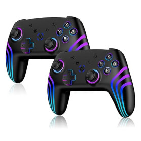 Riscvma 2pcs Manette Sans Fil pour Switch/Switch 2/Lite/OLED/PC, Manette pour Switch Pro avec éclairage RGB à 7 Couleurs Changea