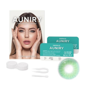 AUNIRY Lentilles Couleur Vert "EMERALD" Naturel : Kit Complet (2 Lentilles, Pince, Ventouse Et Étui), 12 Mois, Sans Correction,