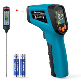 Tilswall Thermomètre Infrarouge Laser Numérique Sans Contact, -50°C ~ 600°C(-58°F ~ 1112°F), Emissivité Réglable, Idéal pour Cui