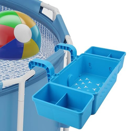 SOARFLY Panier de rangement pour piscine, avec 2 porte-gobelets, en plastique recyclé, pour accessoires de piscine hors-sol, ble
