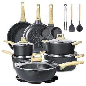 GiPP 22 Pièces Induction Lot de Poele - Set de Poêles et Casseroles avec Revêtement Céramique Antiadhésif, Batterie de Cuisine S
