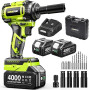Robustrue 800 N·m clé à choc sans fil 1/2", moteur sans balais à couple élevé, vitesse jusqu’à 2800 tr/min, 2 batteries 4,0Ah av
