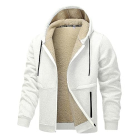 ANUFER Hommes Thermique Épaissir Doublé Sherpa Veste Sweat-Shirt Coupe-Vent A Capuche Fermeture éclair Manteau d'hiver