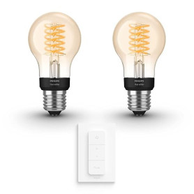 Philips Hue Pack avantagé - E27 - avec 2 Ampoules standard à filament - Lumière blanche chaude - Comprend 1 Variateur de lumiere