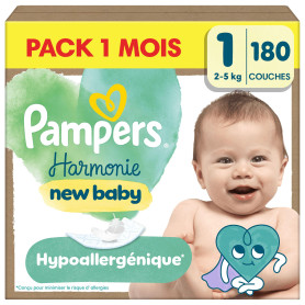Pampers Harmonie Couches Édition Limitée, Taille 1, 180 Couches, 2kg-5kg, Conçues Pour Les Peaux Les Plus Sensibles, Pack 1 Mois