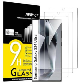 NEW'C Lot de 3, Verre Trempé pour Samsung Galaxy S24 Ultra Protection efficace contre les Rayures - sans Bulles - Ultra Résistan