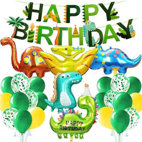 Alaoo Kit Décoration Anniversaire Dinosaure, Anniversaire Dinosaure, Géant Ballon Dinosaure avec Happy Birthday Bannière, Ballon