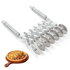Junhonze Roulette Patisserie - Coupe Pate - Laminoir Patisserie - Coupe PâTe Inoxydable, 7 Roues Avec PoignéE, AdaptéEs Aux Pizz