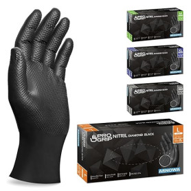 50x PROGRIP Gants nitrile taille L Noir [Avec double épaisseur et texture diamantée], Gants nitrile à usage unique pour atelier,