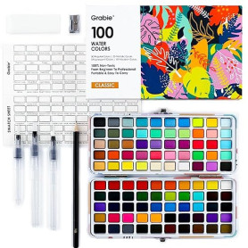 Grabie Ensemble de peinture aquarelle, idéal pour la peinture, fournitures artistiques, pour artistes, amateurs et amateurs de p