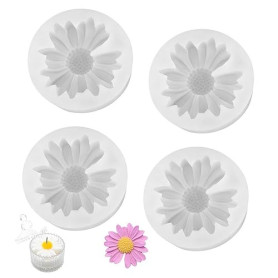 Moule Silicone Fleur,4 Pièces Moule Fleur Silicone, Mo ule Bougie Fle ur, Daisy 3D Silic one Moulds, Gâteaux, Bonbons, Pâtisseri