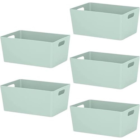 Niftii Lot de 5 Paniers de Rangement Plastique avec Poignées – Bac Rangement Cuisine & Salle de Bain – Petit Bac Empilable 3,9L 
