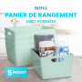 Niftii Lot de 5 Paniers de Rangement Plastique avec Poignées – Bac Rangement Cuisine & Salle de Bain – Petit Bac Empilable 3,9L 