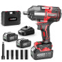 Avhrit 1600 N.m Clé à Choc Sans Fil Brushless avec Deux 4000mAh batteries, 1/2" Boulonneuse à Choc Électrique pour la voiture et