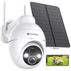 YESNAMO 2K Camera Surveillance WiFi Exterieure sans Fil, Énergie Solaire et 360° PTZ, Caméra Solaire Batterie 2,4 G, Double Ante