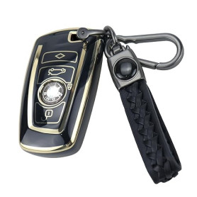 Anevios Coque Clé de Voiture en Silicone avec Porte Clés 4 Boutons Tup Compatible avec BMW Serie 1 2 3 4 5 6 7 M2 M3 M4 M5 M6 F1