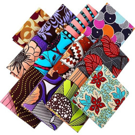 12 Pièces Tissus Africains Imprimés Tissu par Yard pour Couture Fabrication de Couverture de Visage et DIY Patch, 19,5 x 15,7 Po