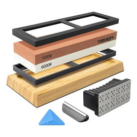 TOOLMAYS Pierre a Aiguiser, 1000/6000 Pierre Affuter Japonaise avec Base en Bambou Antidérapante, Support en Silicone, Guide d'a