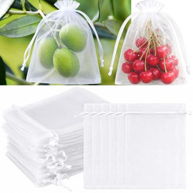 Sachet Protection Raisin 15 x 20 cm, Lot de 100 Protection pour Fruits avec Cordon de Serrage, Sac de Protection Fruits, Sac Fil