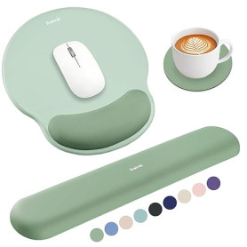 Sushret Tapis de Souris et Repose-Poignet Clavier, Ensemble 3-en-1 Ergonomique Gel Mémoire, Tapis Gaming avec Coussin Soutien Br