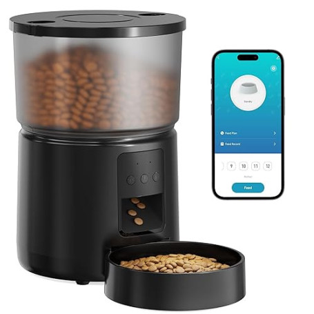 Distributeur Croquettes Chat Automatique - 5G/2,4G WiFi - Contrôle App, Enregistrement Vocal, Double Alimentation, Grande Capaci