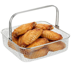 Healifty Panier De Friteuse À Air Carré En Acier Inoxydable 8.07X8.07X2.56In Avec Poignée Ergonomique Accessoire De Cuisson Pour