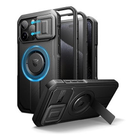 Dexnor Coque Compatible avec iPhone 15 Pro Max Magnétique avec Couverture de Caméra Coulissante & Support Réglable & Film de Pro