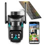 4K Caméra Surveillance WiFi Extérieure à triple objectif,2.4/5G WIFI,360° PTZ Camera Solaire,12MP Détection Humaine,avec Batteri