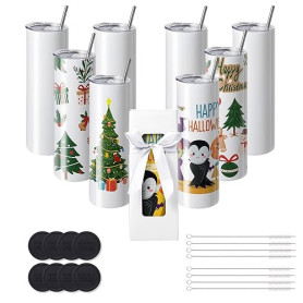 VEVOR Gobelets Thermos à Sublimation de 89 cL, 8PCs, Fins et Droits, Bouteille Sublimable en Acier Inoxydable, Vierges, à Double