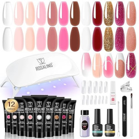 ROSALIND Gel Construction Ongle UV Starter Set, Poly Extension d'ongles en Gel Complet Kit Avec Mini UV Lampe, Base & Top Coat,