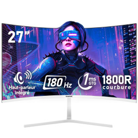 Gawfolk Écran PC 27 Pouces incurvé 180Hz Gaming Computer Moniteur, 1800R,1ms，FHD 1080p, 178 ° Grand Angle,Haut-Parleur intégré, 