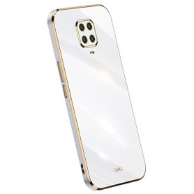 Topme Coque en Silicone pour Redmi Note 9S / Note 9 Pro (6.67" inches), [ Etui Housse de Téléphone de Style Bord Doré] - Blanc