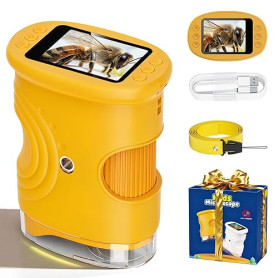 Microscope Numérique pour Enfants, 1000X Portable Rechargeable Microscope Numérique, IPS 2'', 8 Lumières LED, Scientifique et Jo