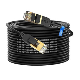 Câble ethernet Cat 8 25 m, haut débit, robuste 26 AWG Cat8, 40 Gbit/s, 2 000 MHz avec connecteur RJ45 plaqué or, câble Internet