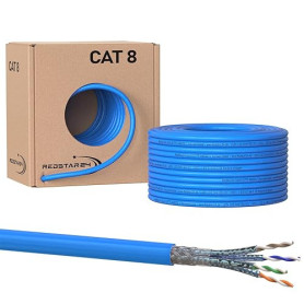 RedStar24 Câble Ethernet CAT 8 50m Bleu - Câble de Réseau CAT8.1 - Câble d'installation LAN sans halogène S/FTP, Transmission ju