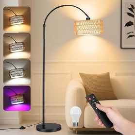 YICAIZI Lampadaire LED sur Pied Salon - 9W 900LM Lampe sur Pied Arc avec Télécommande & E27 Ampoule, Lampe Liseuse Réglables pou