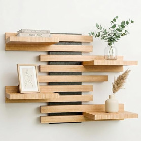 Qoka Crafts Étagère Murale Flottante Modulable en Tasseaux Bois Massif - Tablette Décoration Design pour Chambre, Cuisine, Salon