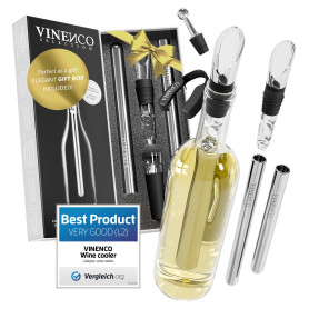 Rafraichisseur de Bouteille de Vin Bâton - 3 en 1: 2 Tiges Refroidissement Acier + Aérateur Décanteur + Anti-Goutte | Ensembles 