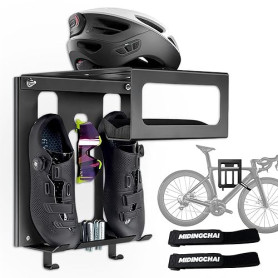 MIDINGCHAI Support Velo Mural, avec Espace Rangement pour Casque et Chaussures Velo Route, Porte Velo Mural avec 2 Sangles Porte