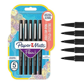 Paper Mate Flair Stylos feutres | Feutres de coloriage sans fuite à pointe moyenne (0,7 mm) | Encre noire | Idéal pour écrirescr