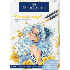 Faber-Castell 164701 - Set de marqueurs Goldfaber Sketch, 13 pièces, avec marqueurs à alcool, stylo Pitt Artist et mode d'emploi
