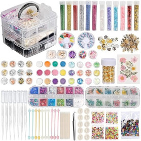 efuturetime® Kit d'Accessoires en Résine Époxy, 【260PCS】, Lot de Bricolage Complet Débutant pour Résine avec Feuilles d'Or, Pail