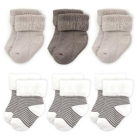 LaLoona - Lot de Chaussette Bebe (0-3 mois) - 6 Paires de Chaussettes Chaudes Bébé en Coton Mélangé, Testées OekoTex 100 - Beige