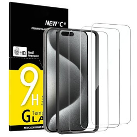 NEW'C Kit de 3, Verre Trempé pour iPhone 15 Pro (6,1 Pouces) Film en Protection écran efficace contre les Rayures - Ultra Résist