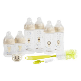 Bebeconfort Physio Air Kit complet biberons, Essentiels alimentation au biberon, 0 mois+, 6 biberons, tétine et goupillon 2-en-1