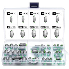 RUNYU 50 Pièces Plomb Peche, Plomb de Pêche Plombs Split Shot Amovibles avec Boîte de Rangement pour la Pêche en Plein Air (2g/3