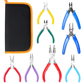 Swpeet Lot de 8 pinces à bijoux de 11,4 cm, 8 types, outils de fabrication de bijoux colorés, pinces à bec rond, pinces à sertir