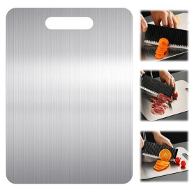 Planche à Découper Inox 29 X 20 cm, Alimentaire Planche à Découper Double Face, Suspendre Planche Titane Cuisine, Antibactérienn