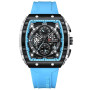 FORSINING Montre analogique à quartz pour homme - Grand cadran rectangulaire - Bracelet en silicone - Étanche - Calendrier - Dat